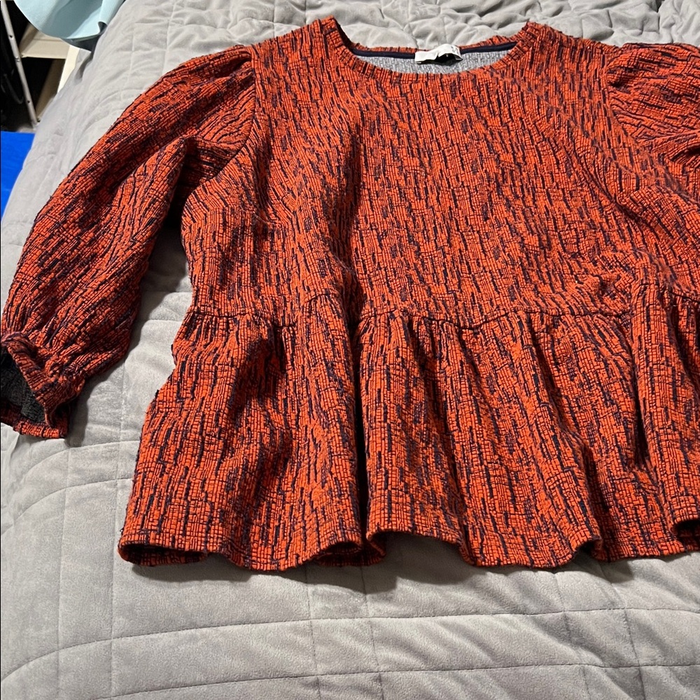Women's Textured Peplum Sweater - Orange/Black